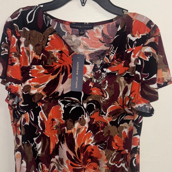 Adrienne Vittadini Red and Brown Floral Blouse - Picture 3 of 6